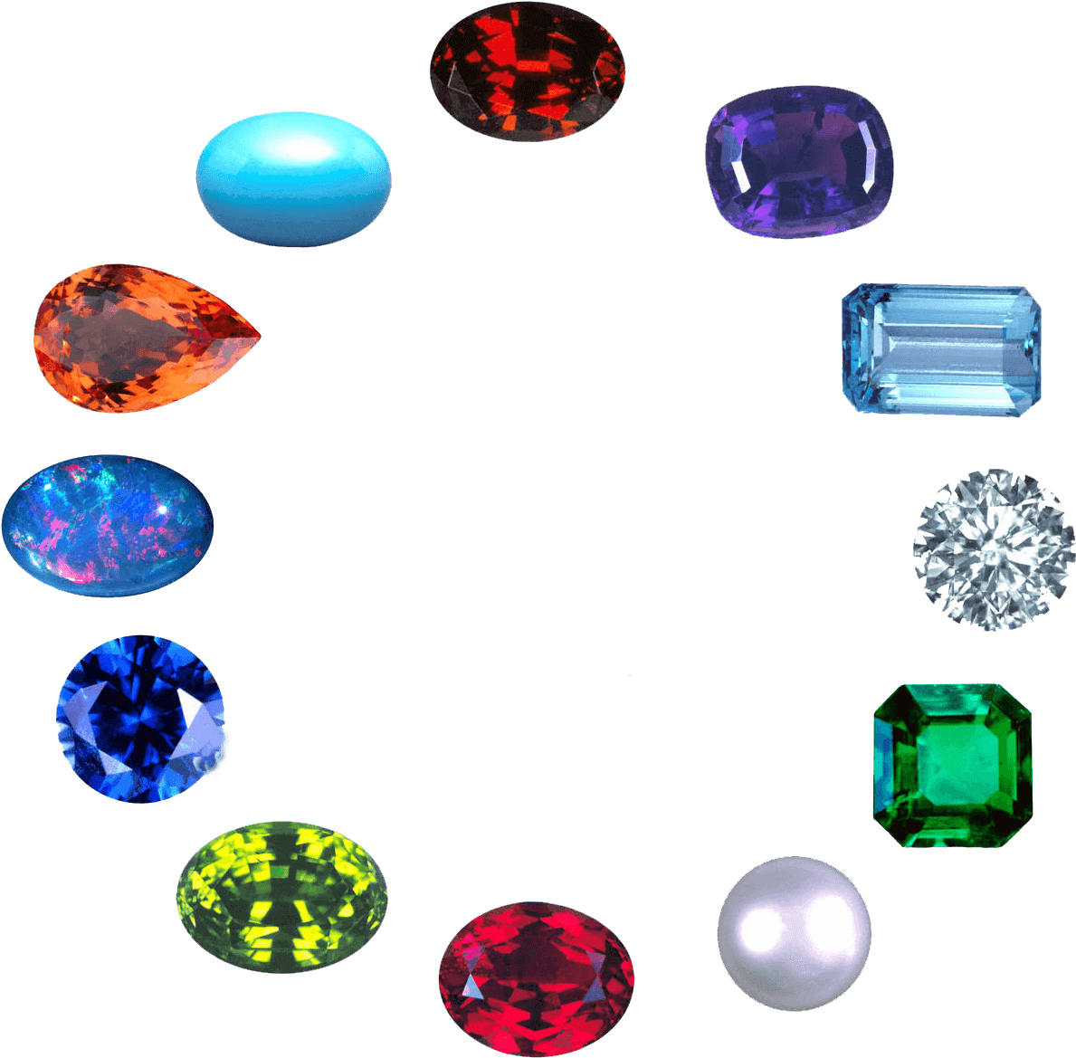 Assorted Precious Gemstones PNG Image