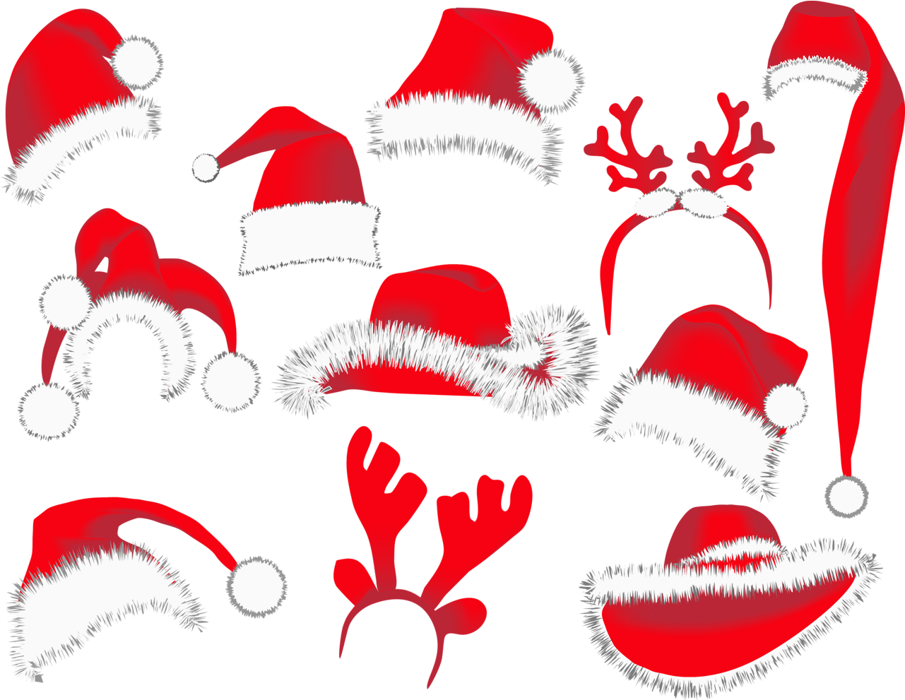 Assorted Santa Hatsand Reindeer Antlers Transparent PNG Image