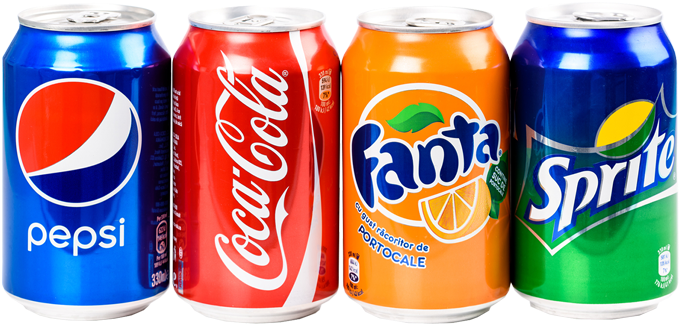 Assorted Soft Drink Cans Lineup PNG Image