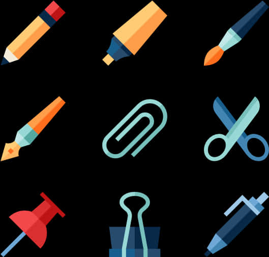 Assorted Stationery Icons Set PNG Image