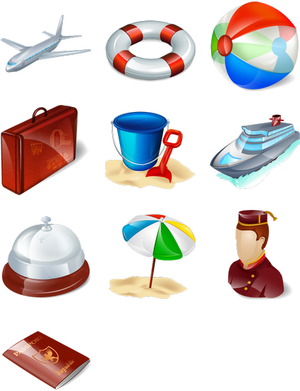 Assorted Travel Icons Set PNG Image