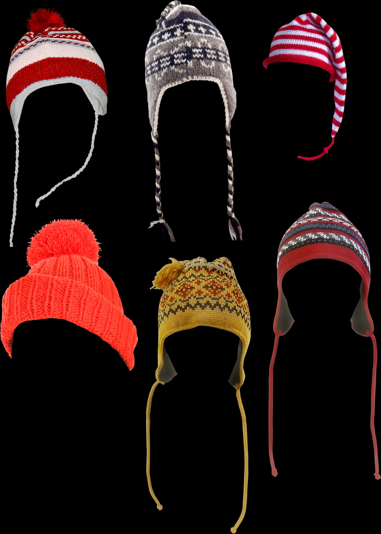 Assorted Winter Hats Collection PNG Image