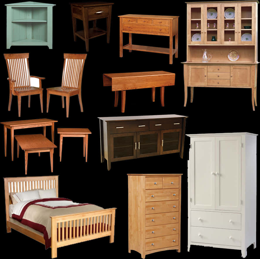 Assorted Wooden Furniture Collection PNG Image