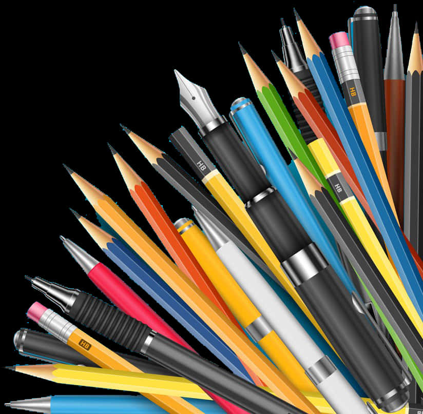 Assorted Writing Instruments PNG Image