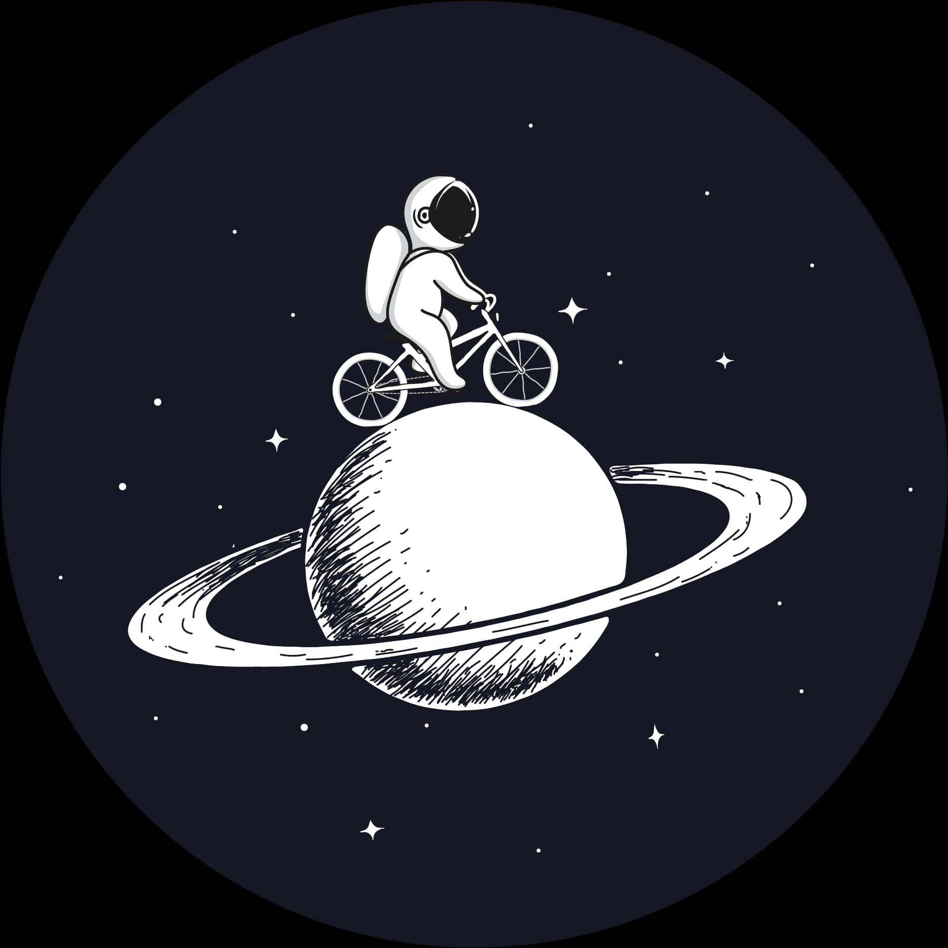 Astronaut Biking Across Ringed Planet PNG Image