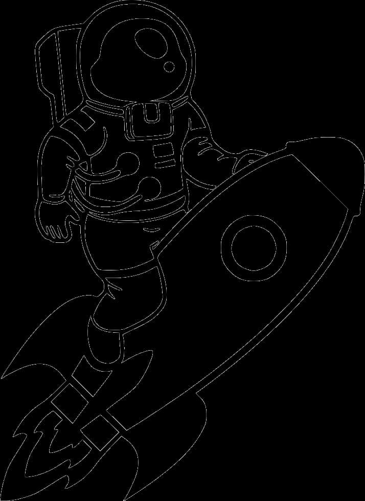 Astronaut Riding Rocket Outline PNG Image