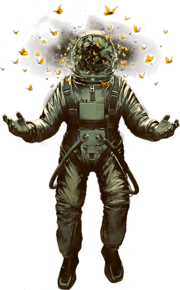 Astronaut Surreal Butterfly Escape PNG Image