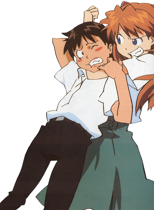 Asuka Dominates Shinji Anime Scene PNG Image