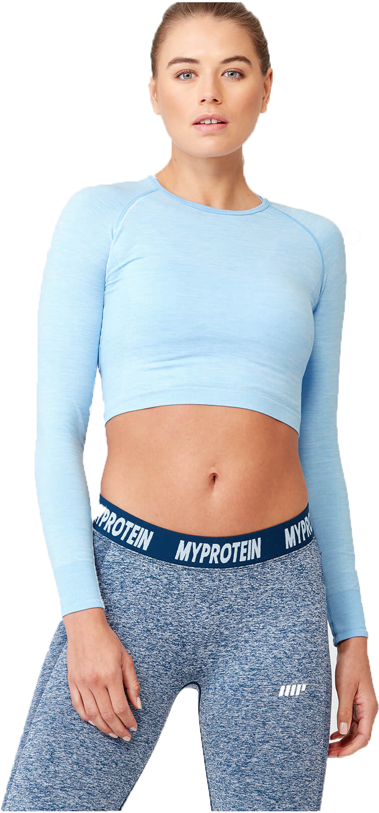 Athletic Womanin Blue Crop Top PNG Image