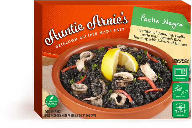 Auntie Arnies Frozen Paella Negra Packaging PNG Image