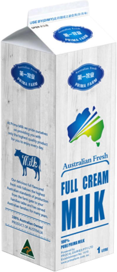 Australian Fresh Full Cream Milk Carton PNG Image