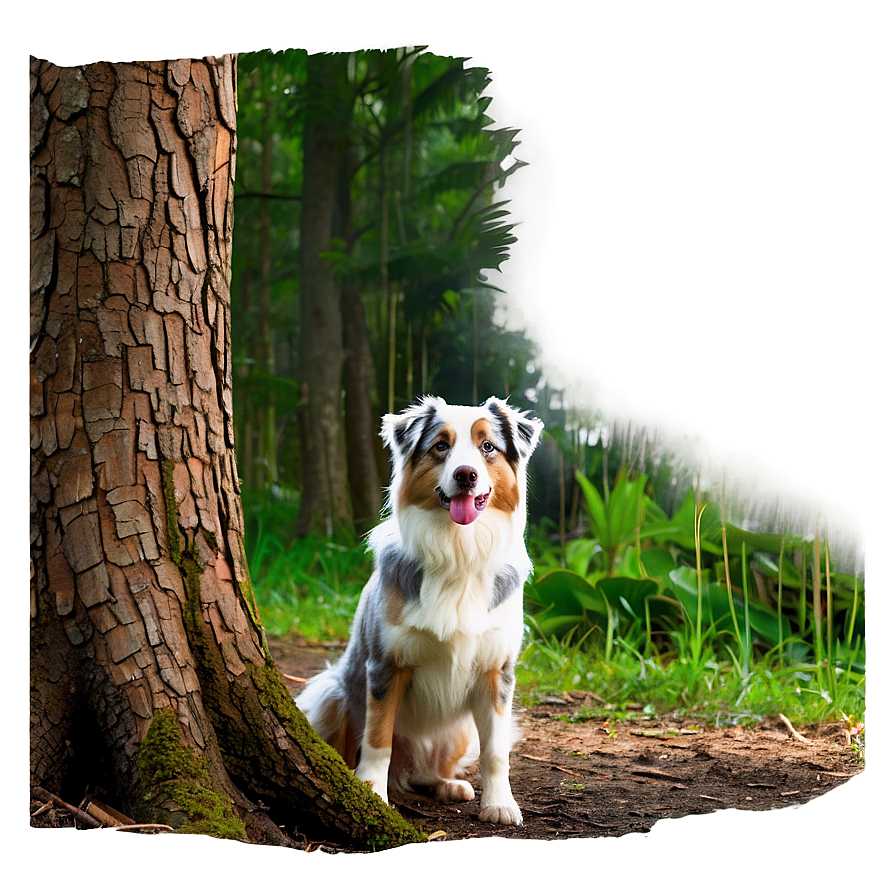 Australian Shepherd In Forest Png Qqb PNG Image