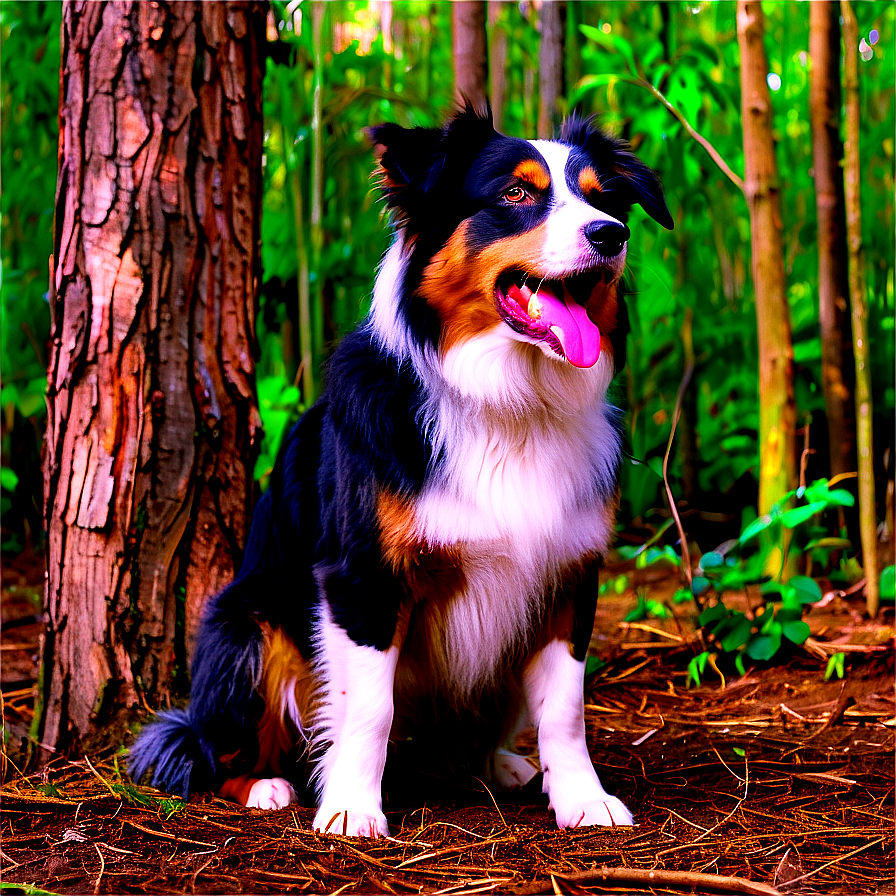 Australian Shepherd In Forest Png Yna58 PNG Image