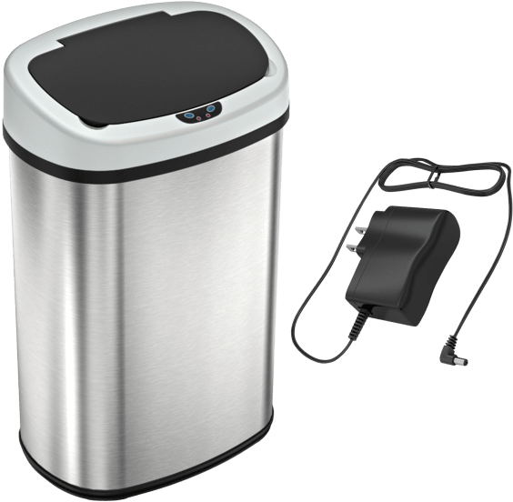 Automatic Stainless Steel Trash Canwith A C Adapter PNG Image