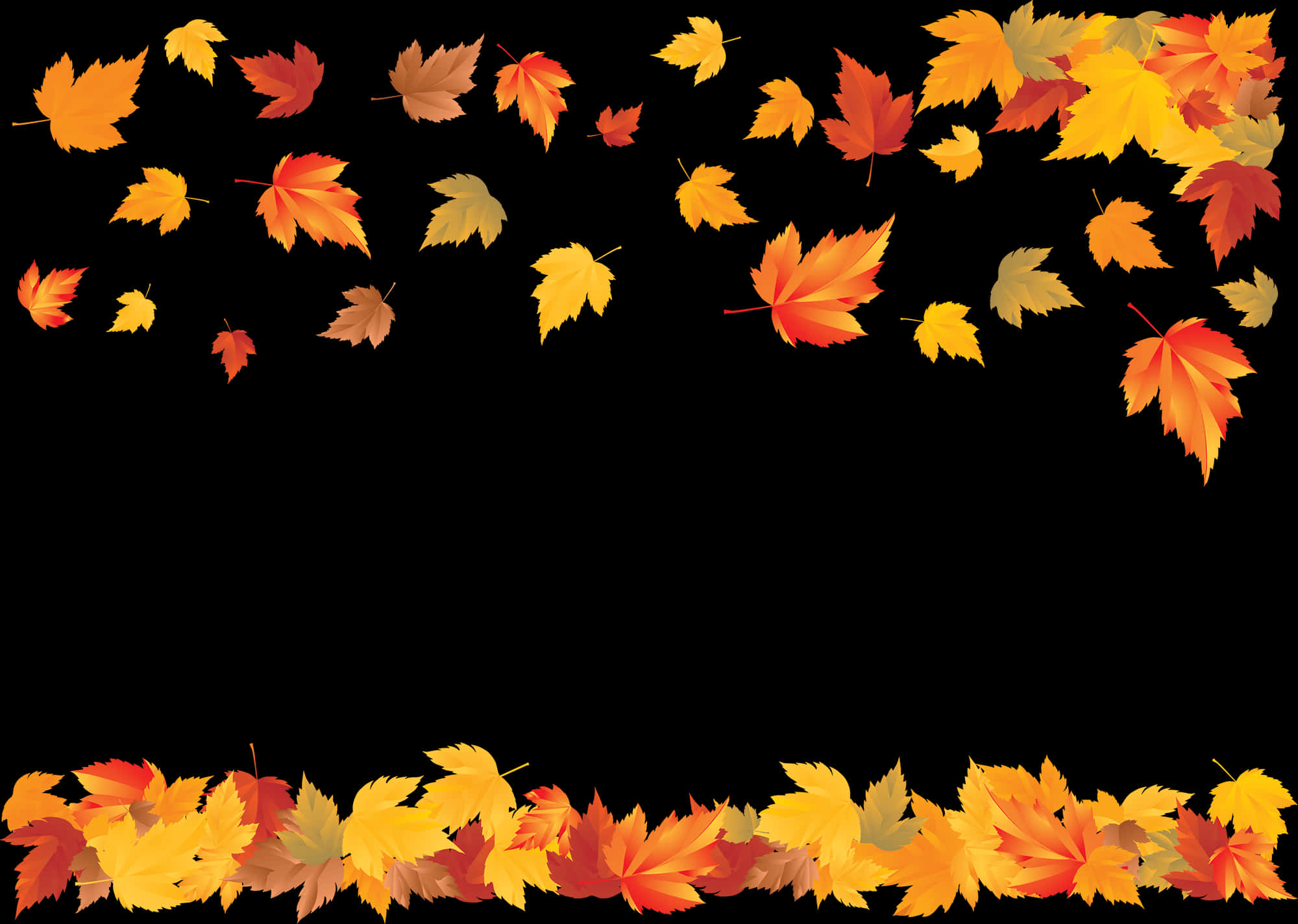 Autumn Leaves Frame Black Background.jpg PNG Image