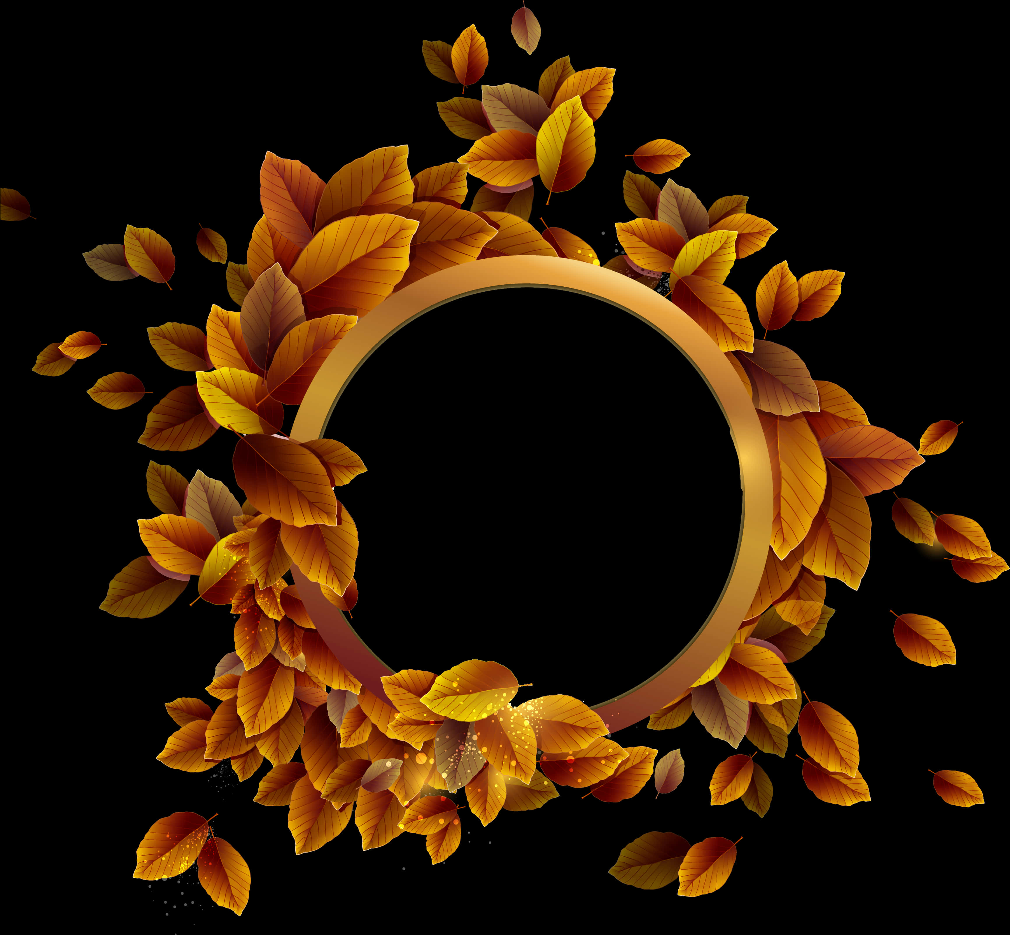 Autumn Leaves Round Frame PNG Image