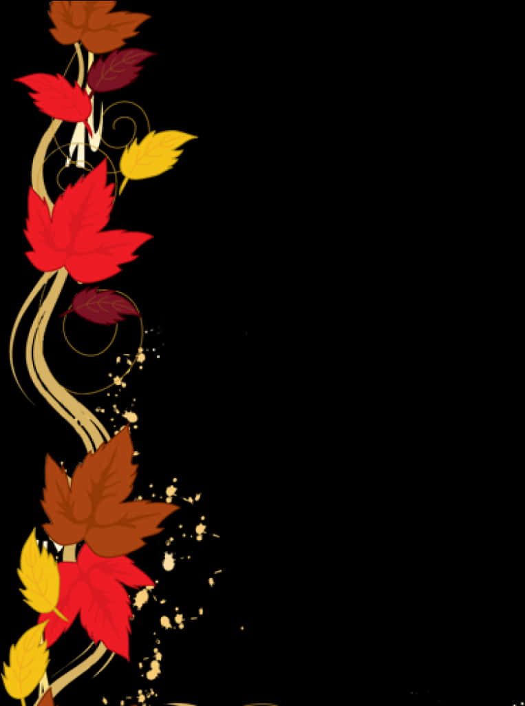 Autumn Leaves Vertical Border Design PNG Image