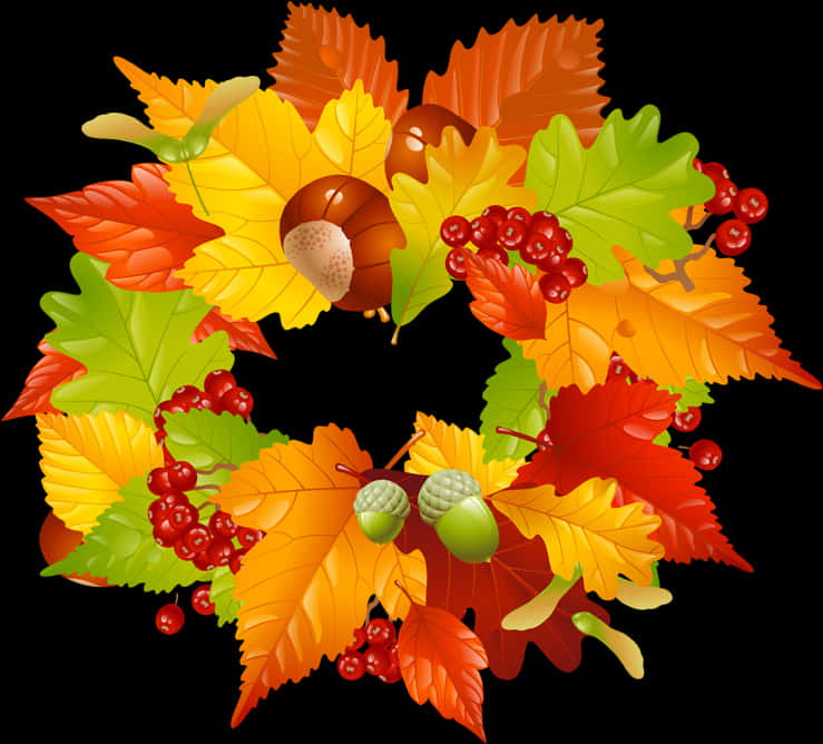 Autumn Leaves Wreath Illustration PNG Image