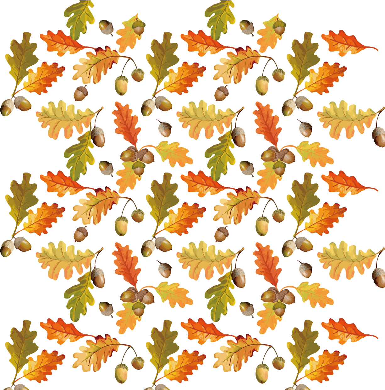 Autumn_ Oak_ Leaves_and_ Acorns_ Pattern PNG Image