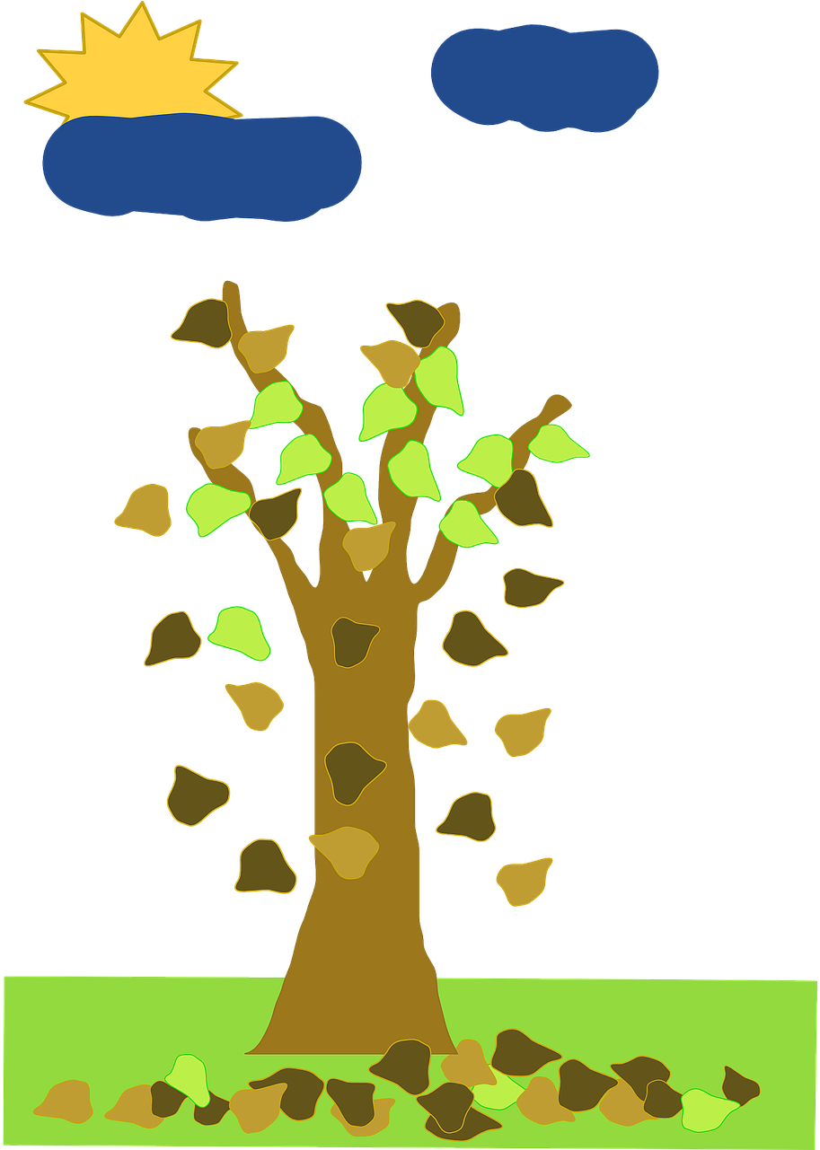 Autumn Tree Falling Leaves Silhouette PNG Image