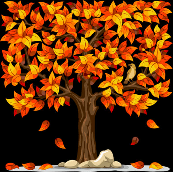 Autumn_ Tree_with_ Falling_ Leaves PNG Image