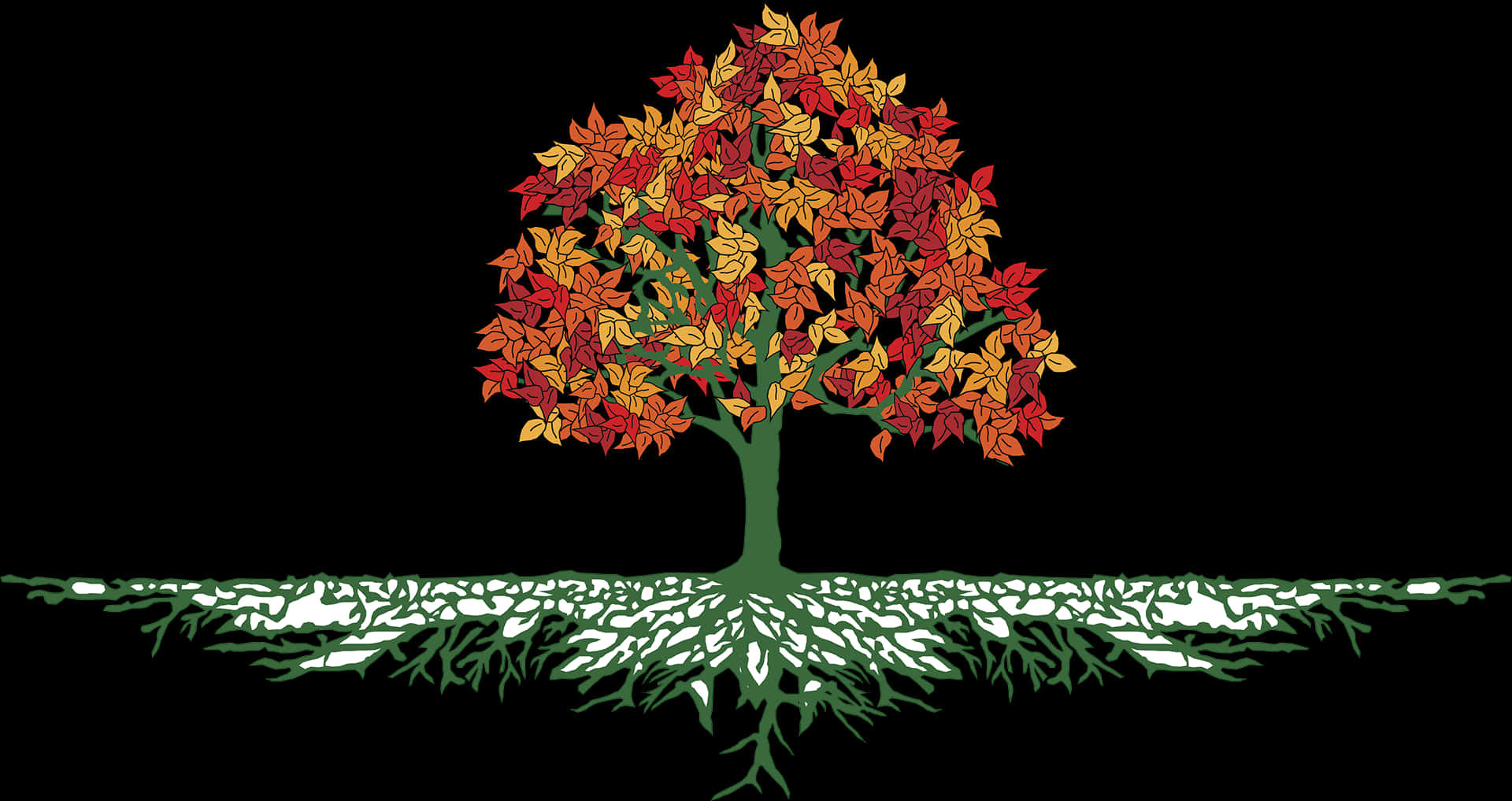 Autumn Treewith Visible Roots PNG Image