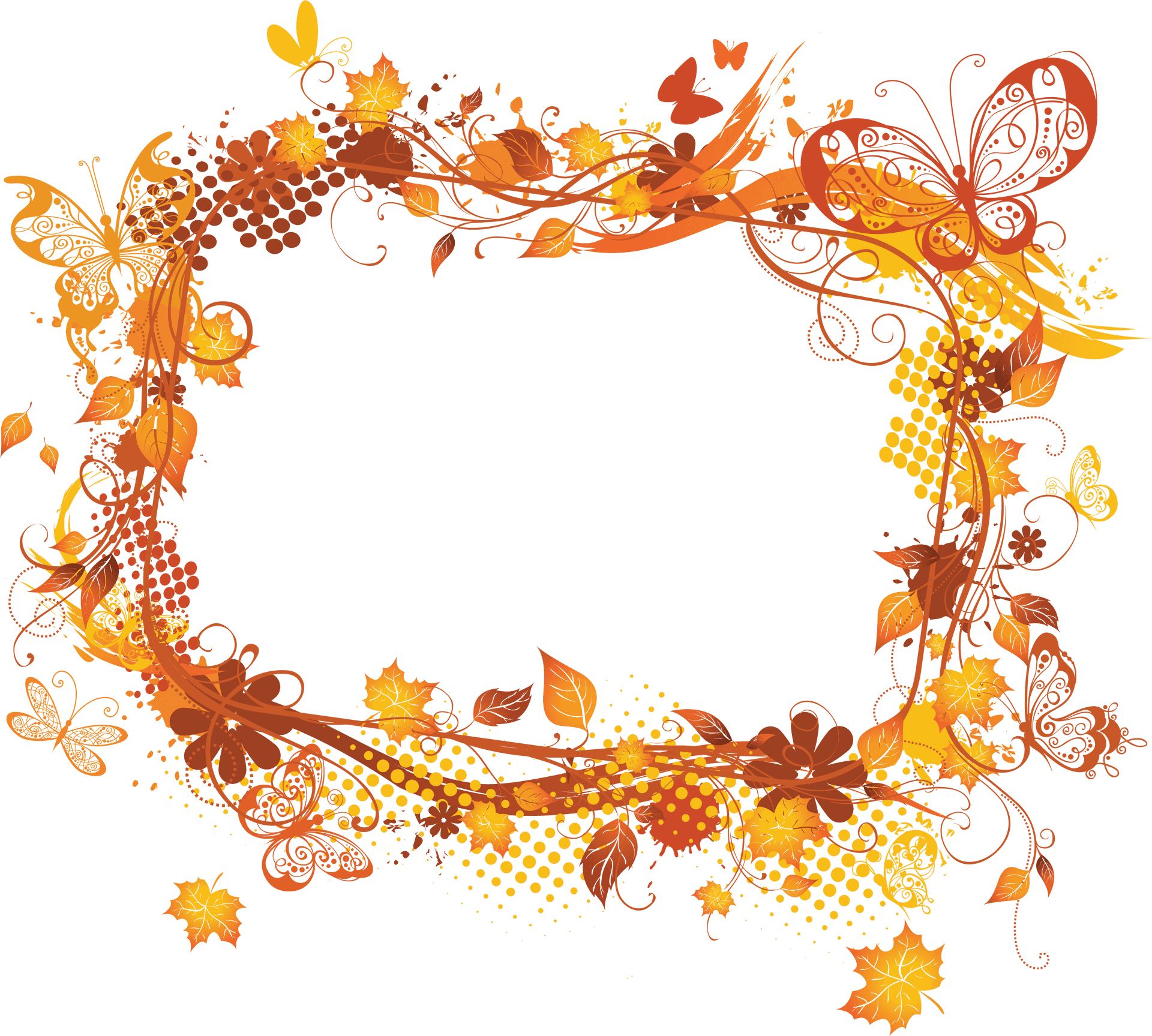 Autumnal Butterfly Leaf Frame PNG Image