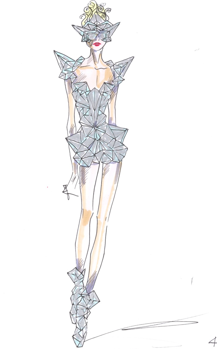 Avant Garde Geometric Fashion Sketch PNG Image