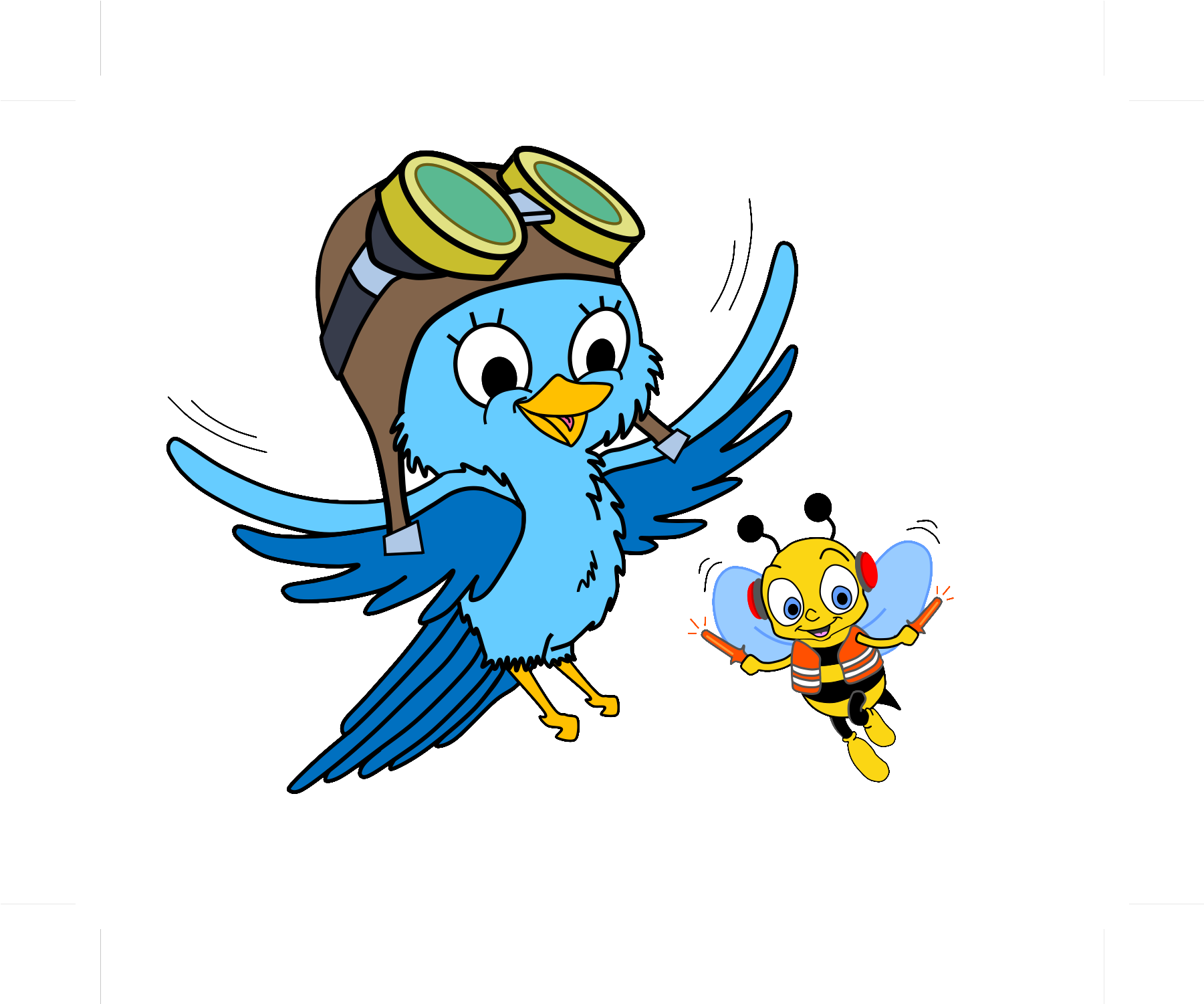 Aviator Birdand Bee Cartoon PNG Image