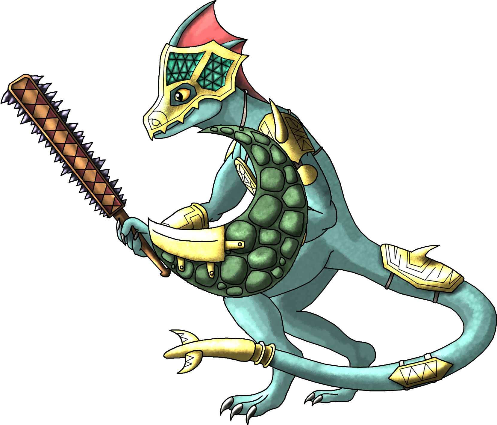 Aztec Inspired Dragon Warrior Illustration PNG Image