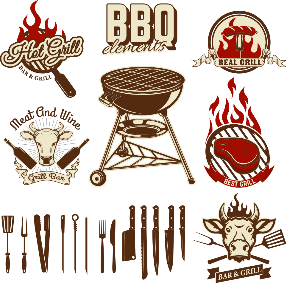 B B Q Grill Elements Vector Set PNG Image