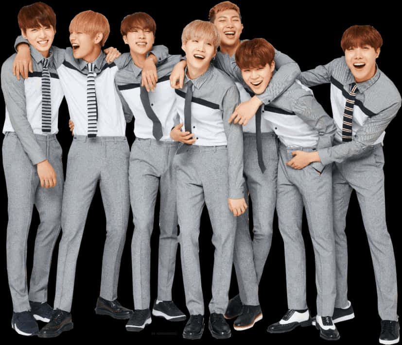 B T S Group Laughterin Grey Suits PNG Image