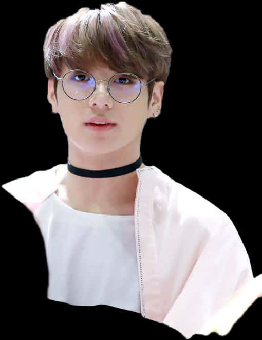 B T S Member Glassesand Choker PNG Image