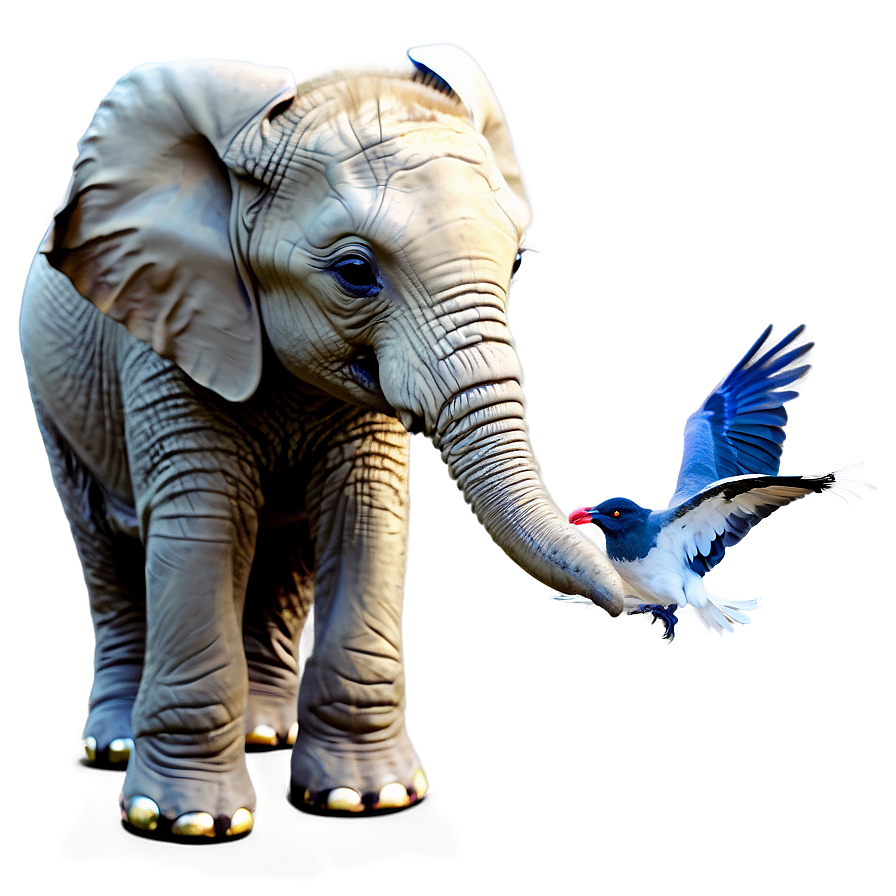 Baby Elephant With Bird Png Lnp52 PNG Image