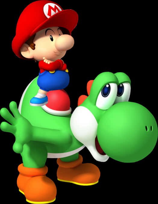 Baby Mario Riding Yoshi PNG Image