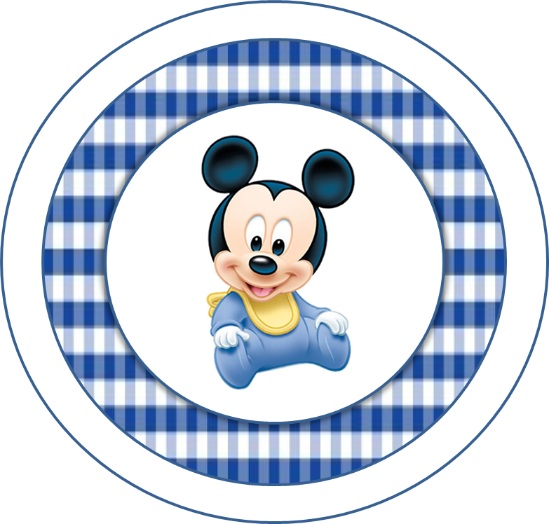 Baby Mickey Blue Checkered Background PNG Image