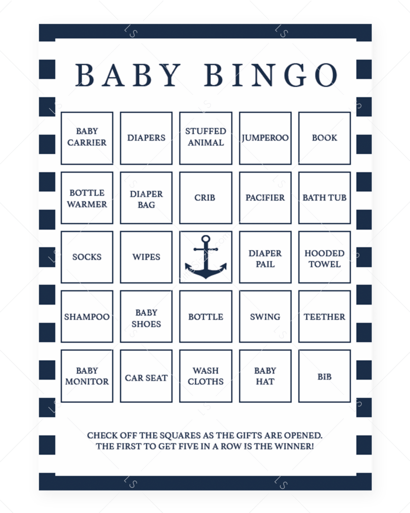 Baby Shower Bingo Card Template PNG Image