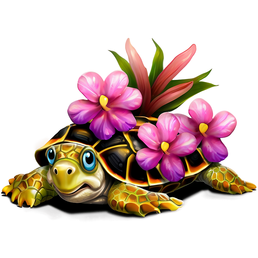 Baby Turtle And Flower Png Ggv PNG Image