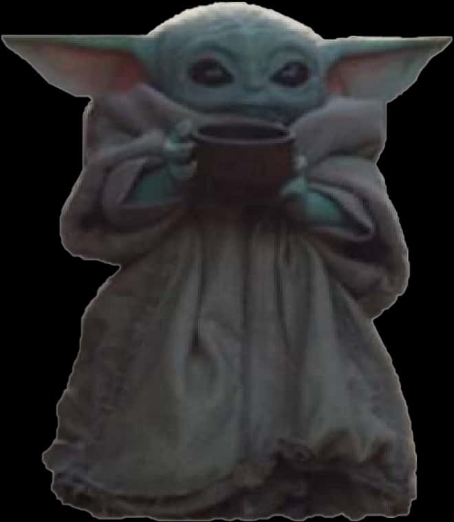 Baby Yoda Holding Cup PNG Image