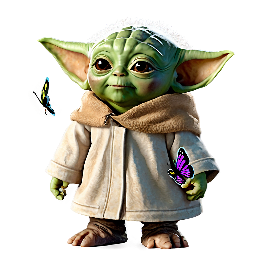 Baby Yoda With Butterfly Png Siu47 PNG Image