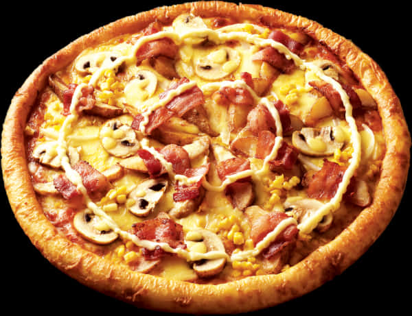 Bacon Mushroom Corn Pizza PNG Image