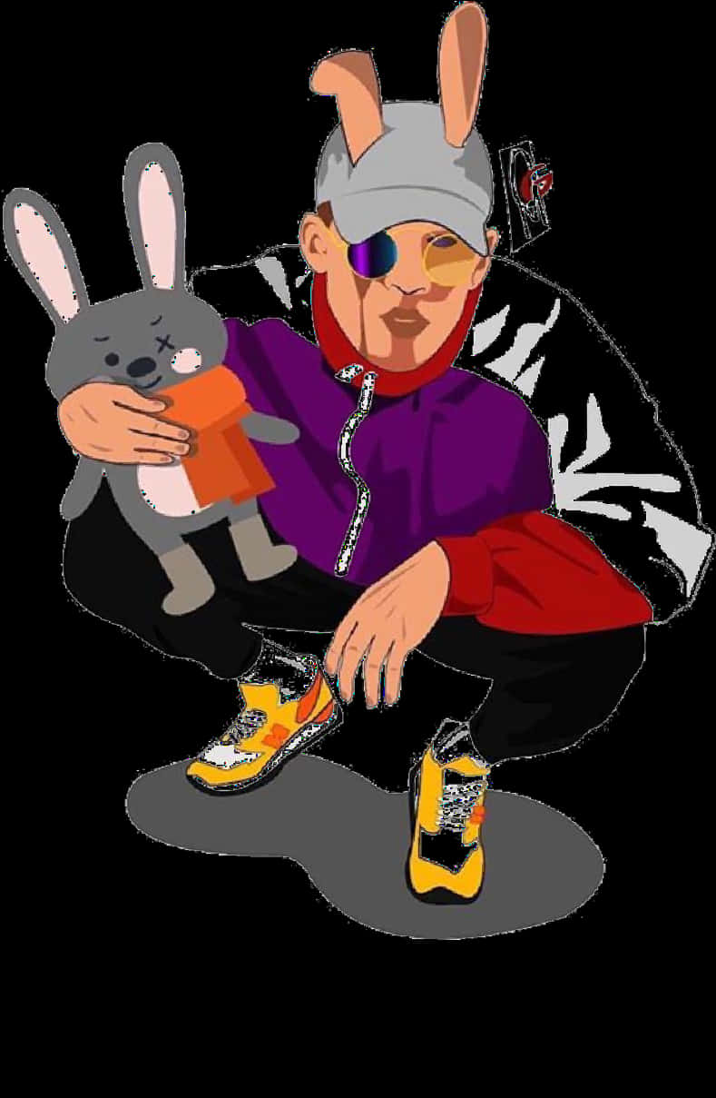 Bad Bunny Cartoonwith Bunny PNG Image