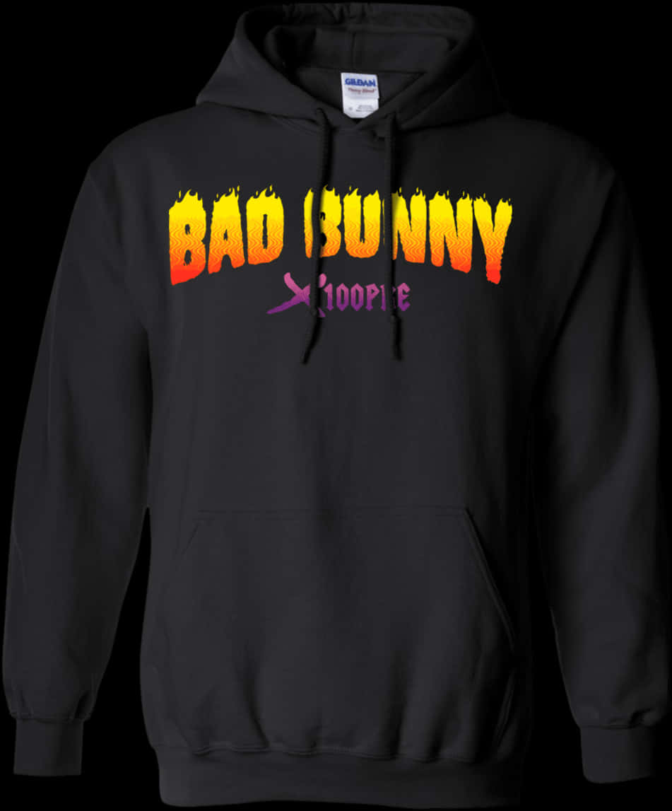 Bad Bunny Flame Design Hoodie PNG Image