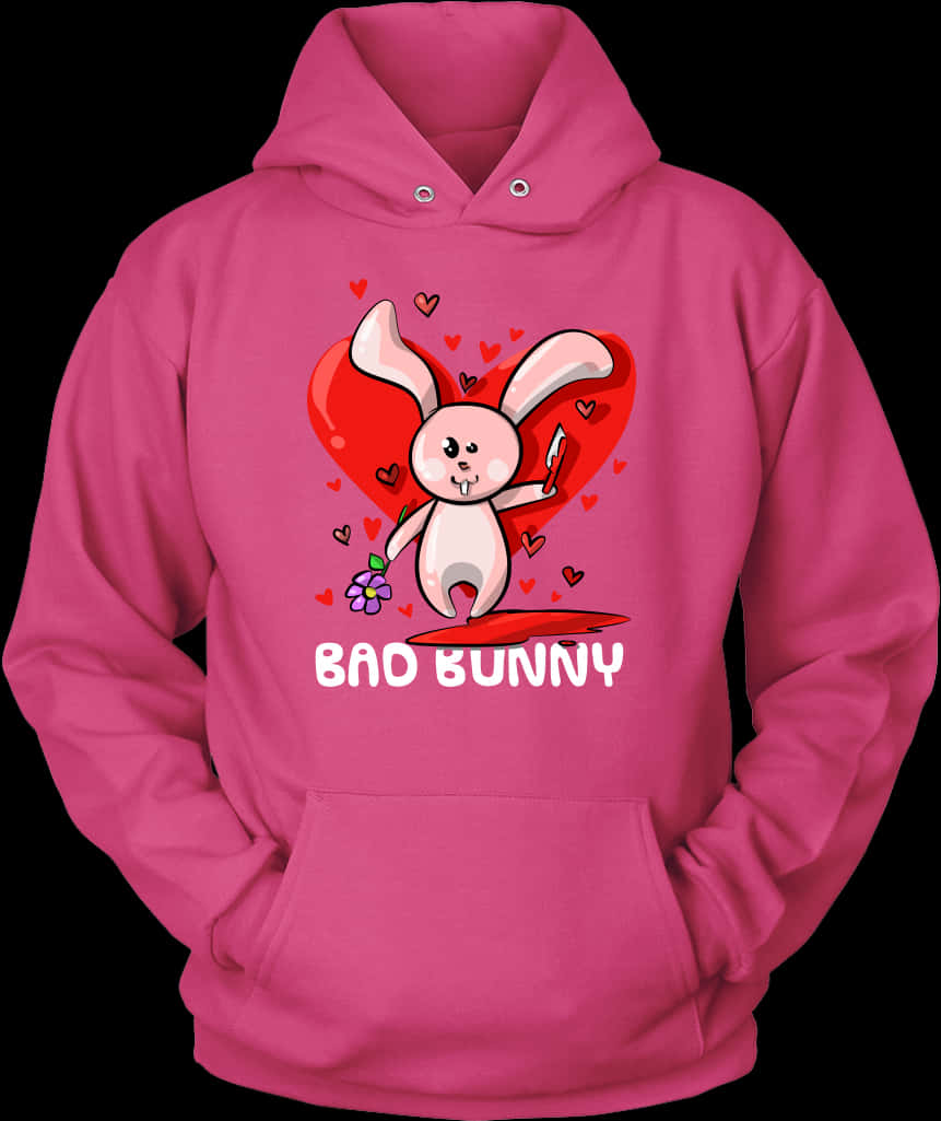 Bad Bunny Pink Hoodie Design PNG Image