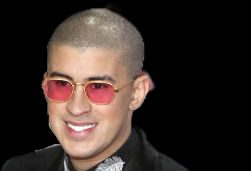 Bad Bunny Red Sunglasses Smiling PNG Image