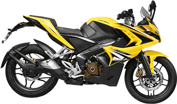 Bajaj Pulsar Sporty Motorcycle Yellow Black PNG Image