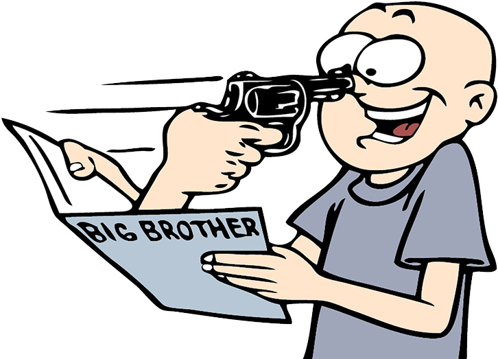 Bald Cartoon Character Reading Big Brother Newspaper PNG Image