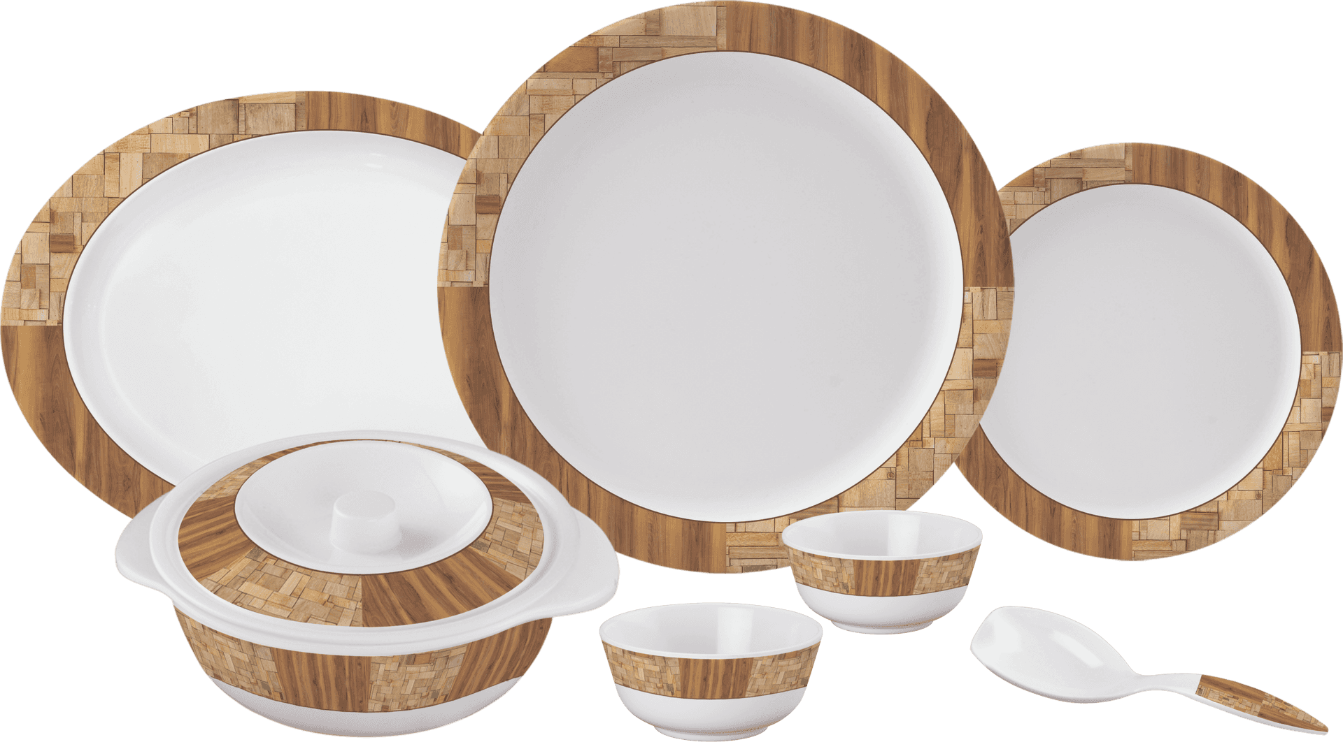 Bamboo Trimmed Dinnerware Set PNG Image