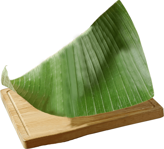 Banana Leafon Wooden Base PNG Image