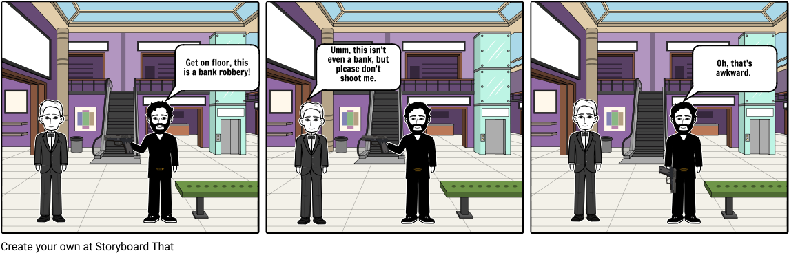 Bank Robbery Misunderstanding Comic Strip PNG Image